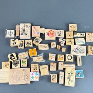 Stampin Up Michaels Craftsmart Rubber Stamps 45 Lot Designs Wood Mounted Toy